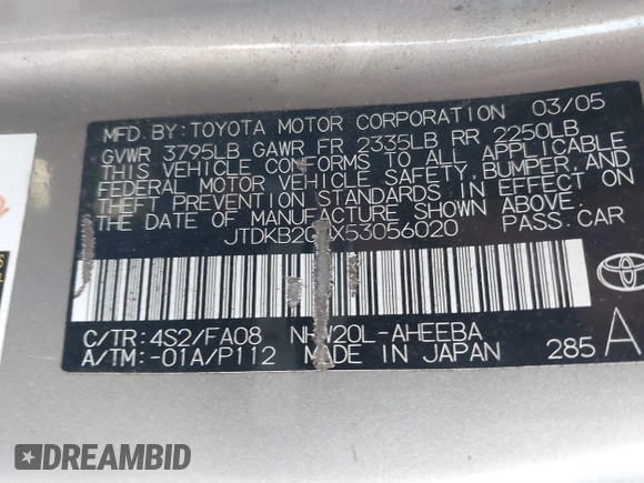 2005 Toyota Prius z VIN JTDKB20UX53056020, wystawiony jako IAAI lot #41829041 z przebiegiem 224 762 mil mil oraz . Historia ofert i sprzedaży dostępna na DreamBid. Obrazek 9.