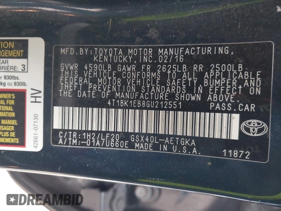 2016 Toyota Avalon Limited with VIN 4T1BK1EB8GU212551, listed as a IAAI auction lot 41416865 with 63,141 mi miles and . Bid and sale history available at DreamBid. Image 9.