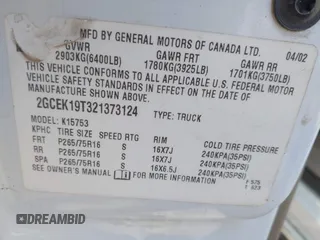 2002 Chevrolet Silverado 1500 LT with VIN 2GCEK19T321373124, listed as a IAAI auction lot 41502812 with 161,773 mi miles. Bid and sale history available at carsss.com. Image 9.