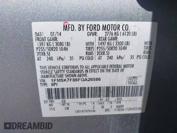2015 Ford Explorer Limited z VIN 1FM5K7F86FGA26586, wystawiony jako IAAI lot #41835232 z przebiegiem 161 191 mil mil oraz . Historia ofert i sprzedaży dostępna na DreamBid. Obrazek 9.