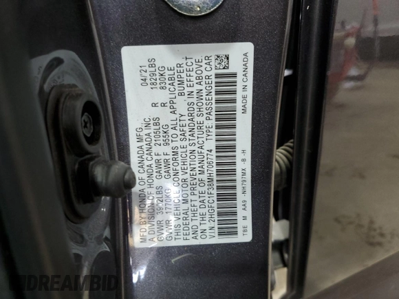 2021 Honda Civic Sedan EX with VIN 2HGFC1F38MH706774, listed as a Copart auction lot 54343375 with 65,469 mi miles and Salvage Title. Bid and sale history available at carsss.com. Image 12.