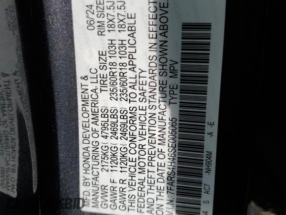 2025 Honda CR-V EX with VIN 7FARS4H46SE005065, listed as a Copart auction lot 54276355 with 5,687 mi miles and Salvage Title. Bid and sale history available at DreamBid. Image 13.