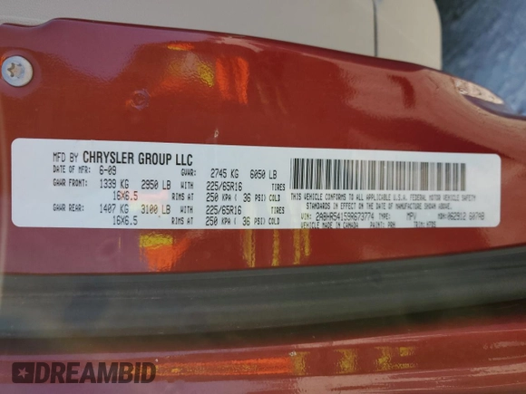 2009 Chrysler Town & Country Touring with VIN 2A8HR54159R673774, listed as a Copart auction lot 49235205 with 90,211 mi miles and Salvage Title. Bid and sale history available at DreamBid. Image 16.