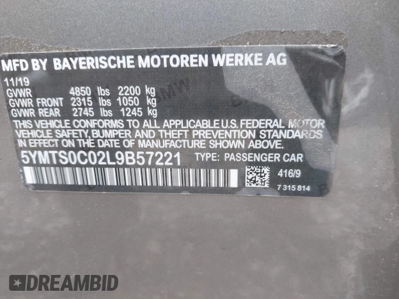 2020 BMW X3 M Competition with VIN 5YMTS0C02L9B57221, listed as a IAAI auction lot 40656641 with Not provided miles and . Bid and sale history available at DreamBid. Image 9.