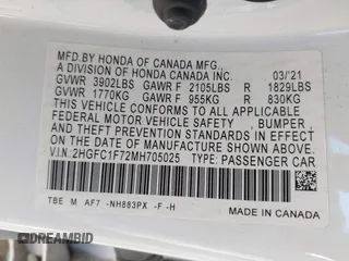 2021 Honda Civic Sedan EX-L with VIN 2HGFC1F72MH705025, listed as a IAAI auction lot 40921006 with 81,043 mi miles. Bid and sale history available at carsss.com. Image 9.