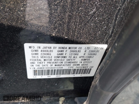 2006 Acura RL z VIN JH4KB16556C012209, wystawiony jako IAAI lot #42427472 z przebiegiem Nie podano mil oraz . Historia ofert i sprzedaży dostępna na DreamBid. Obrazek 9.