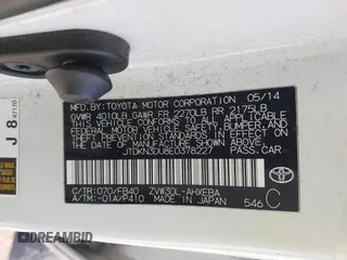 2014 Toyota Prius Four with VIN JTDKN3DU8E0378227, listed as a IAAI auction lot 41881781 with 246,050 mi miles. Bid and sale history available at carsss.com. Image 9.