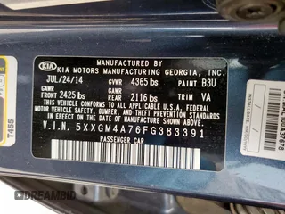 2015 Kia Optima LX with VIN 5XXGM4A76FG383391, listed as a Copart auction lot 55322155 with 168,430 mi miles and Salvage Title. Bid and sale history available at carsss.com. Image 12.