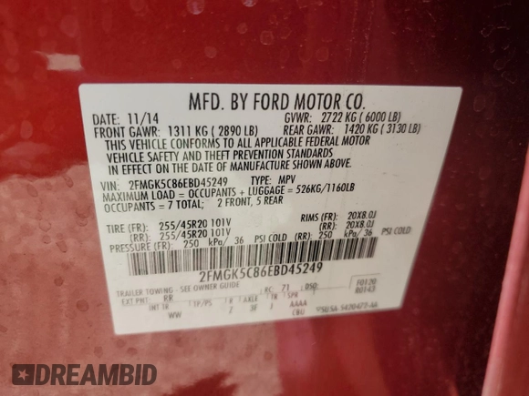 2014 Ford Flex SEL z VIN 2FMGK5C86EBD45249, wystawiony jako Copart lot #56516635 z przebiegiem 129 557 mil mil oraz Szkody całkowita. Historia ofert i sprzedaży dostępna na DreamBid. Obrazek 13.