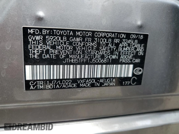 2018 Lexus LS 500 with VIN JTHB51FF1J5006811, listed as a Copart auction lot 62999675 with 109,319 mi miles and Salvage title. Bid and sale history available at DreamBid. Image 12.