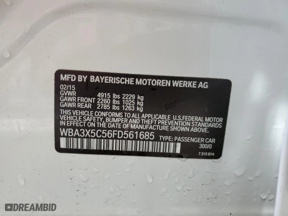 2015 BMW 3 Series Gran Turismo 328i xDrive with VIN WBA3X5C56FD561685, listed as a Copart auction lot 51283935 with 98,236 mi miles and Clean Title. Bid and sale history available at carsss.com. Image 13.