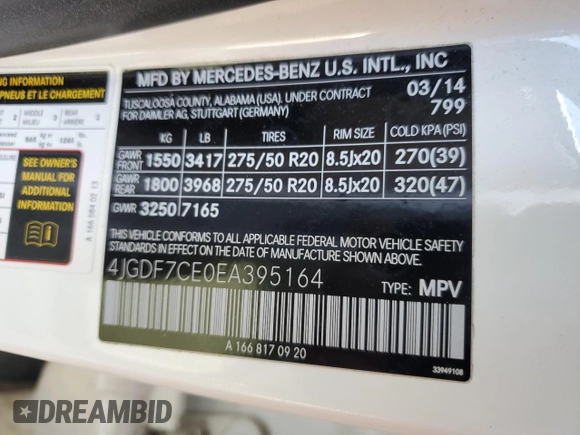 2014 Mercedes-Benz GL 450 z VIN 4JGDF7CE0EA395164, wystawiony jako Copart lot #51081185 z przebiegiem 92 321 mil mil oraz Szkody całkowita. Historia ofert i sprzedaży dostępna na DreamBid. Obrazek 15.