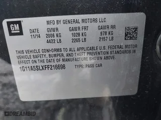 2015 Chevrolet Malibu LS with VIN 1G11A5SLXFF216698, listed as a IAAI auction lot 41816669 with 172,614 mi miles. Bid and sale history available at carsss.com. Image 9.