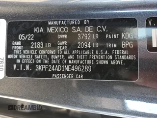 2022 Kia Forte LXS with VIN 3KPF24AD1NE496289, listed as a Copart auction lot 52029665 with 23,604 mi miles and Non Repairable. Bid and sale history available at DreamBid. Image 14.