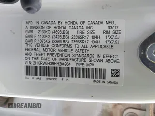 2017 Honda CR-V LX with VIN 2HKRW6H39HH204964, listed as a IAAI auction lot 41775196 with 94,561 mi miles. Bid and sale history available at carsss.com. Image 9.