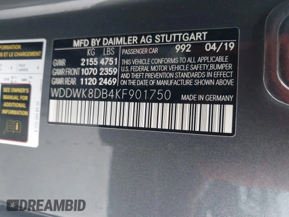2019 Mercedes-Benz C 300 z VIN WDDWK8DB4KF901750, wystawiony jako IAAI lot #42127043 z przebiegiem 51 498 mil mil oraz . Historia ofert i sprzedaży dostępna na DreamBid. Obrazek 9.