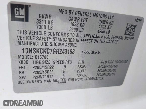 2016 Chevrolet Tahoe LTZ z VIN 1GNSKCKC7GR243183, wystawiony jako IAAI lot #41939209 z przebiegiem 81 903 mil mil oraz . Historia ofert i sprzedaży dostępna na DreamBid. Obrazek 9.