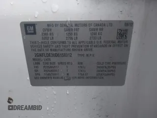 2013 Chevrolet Equinox LT with VIN 2GNFLDE36D6158312, listed as a IAAI auction lot 41211180 with 192,268 mi miles and . Bid and sale history available at DreamBid. Image 9.