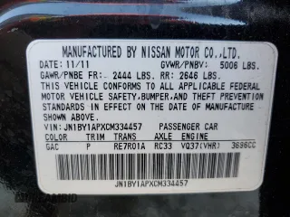 2012 Infiniti M37 with VIN JN1BY1APXCM334457, listed as a Copart auction lot 82356954 with Not Provided miles and Salvage Title. Bid and sale history available at carsss.com. Image 12.