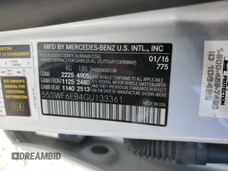 2016 Mercedes-Benz C 450 AMG with VIN 55SWF6EB4GU133361, listed as a Copart auction lot 52425485 with 101,079 mi miles and Salvage title. Bid and sale history available at DreamBid. Image 13.
