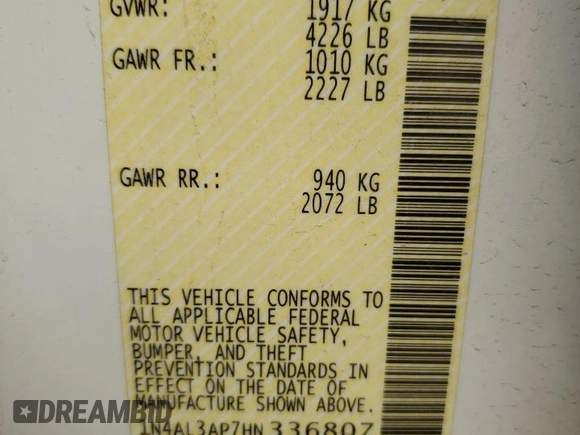 2017 Nissan Altima SR with VIN 1N4AL3AP7HN336807, listed as a Copart auction lot 52427995 with 131,029 mi miles and Clean Title. Bid and sale history available at DreamBid. Image 12.