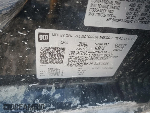 2023 Chevrolet Silverado 1500 LT with VIN 3GCPDKEK7PG230326, listed as a Copart auction lot 88653455 with 25,626 mi miles and Salvage Title. Bid and sale history available at carsss.com. Image 12.