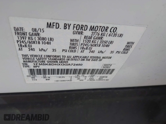 2016 Ford Explorer XLT with VIN 1FM5K8DHXGGA72450, listed as a IAAI auction lot 42019233 with 184,499 mi miles. Bid and sale history available at carsss.com. Image 9.