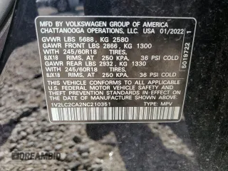 2022 Volkswagen Atlas SE with VIN 1V2LC2CA2NC210351, listed as a Copart auction lot 56193205 with 54,906 mi miles and Clean title. Bid and sale history available at DreamBid. Image 13.