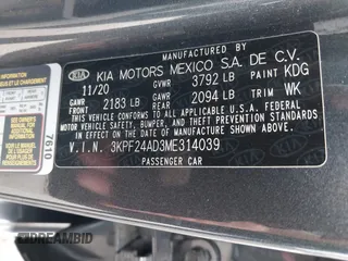 2021 Kia Forte LXS with VIN 3KPF24AD3ME314039, listed as a IAAI auction lot 38135646 with 82,935 mi miles. Bid and sale history available at carsss.com. Image 9.