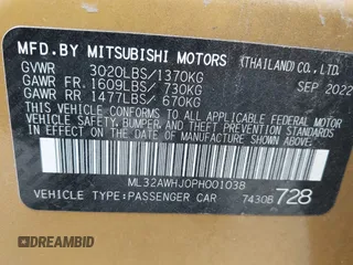 2023 Mitsubishi Mirage Black Edition с VIN ML32AWHJ0PH001038, выставлен на аукционе IAAI как лот 42364804 с пробегом 25 165 миль миль и . История ставок и продаж доступна на DreamBid. Изображение 9.