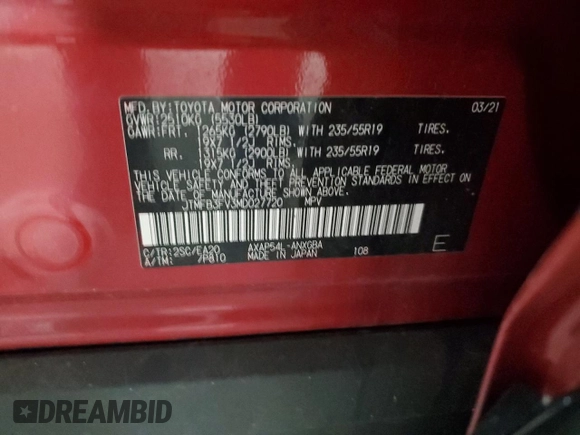 2021 Toyota RAV4 XSE with VIN JTMFB3FV3MD027720, listed as a Copart auction lot 58349905 with 48,313 mi miles and Salvage title. Bid and sale history available at DreamBid. Image 13.