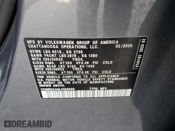 2020 Volkswagen Atlas SEL z VIN 1V2MR2CA6LC505095, wystawiony jako Copart lot #54224555 z przebiegiem 65 529 mil mil oraz Szkoda całkowita • Salvage title. Historia ofert i sprzedaży dostępna na DreamBid. Obrazek 13.