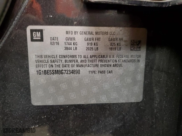 2016 Chevrolet Cruze LT with VIN 1G1BE5SM8G7234890, listed as a Copart auction lot 46183895 with 109,065 mi miles and Salvage Title. Bid and sale history available at carsss.com. Image 14.