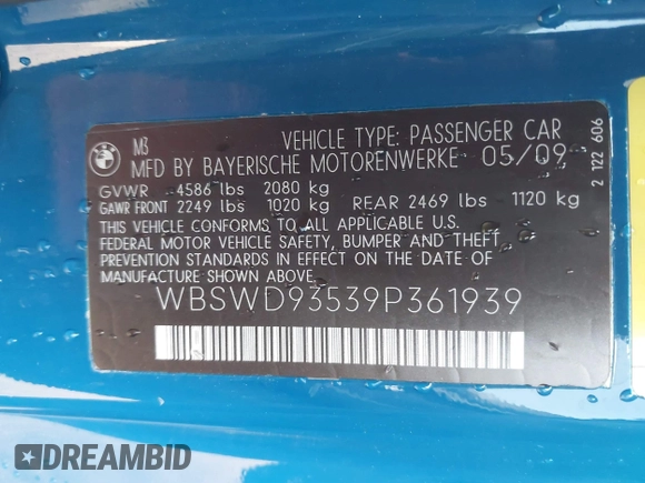 2009 BMW M3 с VIN WBSWD93539P361939, выставлен на аукционе IAAI как лот 41402024 с пробегом 203 647 миль миль и . История ставок и продаж доступна на DreamBid. Изображение 9.