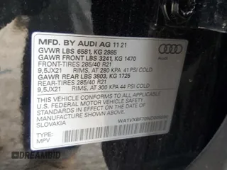 2022 Audi Q7 Prestige with VIN WA1VXBF70ND005890, listed as a Copart auction lot 85955154 with 21,814 mi miles and Salvage title. Bid and sale history available at DreamBid. Image 13.