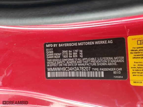 2017 MINI Convertible John Cooper Works with VIN WMWWH9C34H3A78207, listed as a Copart auction lot 63349794 with NaN miles and Salvage Title. Bid and sale history available at carsss.com. Image 12.