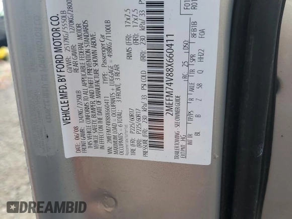 2008 Mercury Grand Marquis GS with VIN 2MEFM74V88X660411, listed as a Copart auction lot 53467695 with Not Provided miles and Salvage Title. Bid and sale history available at DreamBid. Image 15.