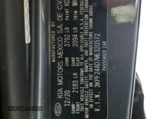 2021 Kia Forte FE with VIN 3KPF24AD7ME320572, listed as a Copart auction lot 55039795 with 65,374 mi miles and Salvage title. Bid and sale history available at DreamBid. Image 12.