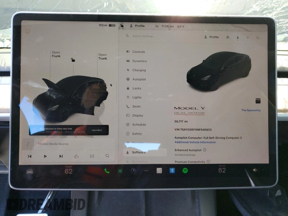 2022 Tesla Model Y Performance z VIN 7SAYGDEF0NF540933, wystawiony jako Copart lot #56087145 z przebiegiem 59 717 mil mil oraz Szkoda całkowita • Salvage title. Historia ofert i sprzedaży dostępna na DreamBid. Obrazek 9.