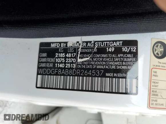 2013 Mercedes-Benz C 300 Sport z VIN WDDGF8AB8DR264537, wystawiony jako Copart lot #53031875 z przebiegiem 92 735 mil mil oraz Szkoda całkowita • Salvage title. Historia ofert i sprzedaży dostępna na DreamBid. Obrazek 12.