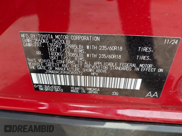 2024 Toyota bZ4X XLE with VIN JTMABACA9RA089972, listed as a IAAI auction lot 42388526 with 3,864 mi miles and . Bid and sale history available at DreamBid. Image 9.