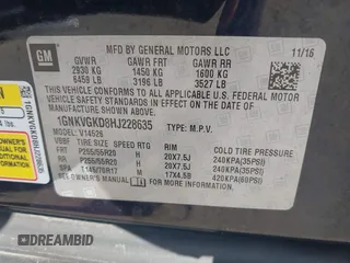 2017 Chevrolet Traverse LT with VIN 1GNKVGKD8HJ228635, listed as a IAAI auction lot 41987889 with 107,667 mi miles and . Bid and sale history available at DreamBid. Image 9.