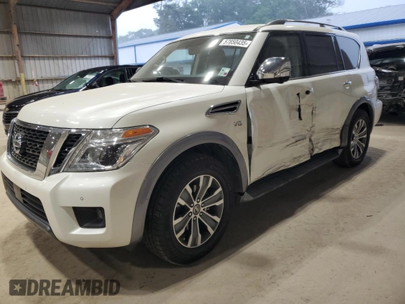 2019 Nissan Armada SL z VIN JN8AY2ND7KX008129, wystawiony jako Copart lot #57850435 z przebiegiem Nie podano mil oraz Szkoda całkowita • Salvage title. Historia ofert i sprzedaży dostępna na DreamBid. Obrazek 1.