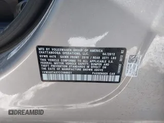 2012 Volkswagen Passat S w/Appearance with VIN 1VWAH7A37CC086521, listed as a IAAI auction lot 41632348 with 102,000 mi miles. Bid and sale history available at carsss.com. Image 9.