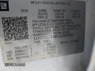 2018 Chevrolet Colorado 2WD LT with VIN 1GCGSCEN5J1247931, listed as a IAAI auction lot 42065218 with 206,535 mi miles and . Bid and sale history available at DreamBid. Image 9.