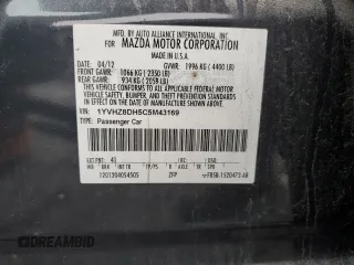 2012 Mazda 6 i Touring with VIN 1YVHZ8DH5C5M43169, listed as a Copart auction lot 57073615 with 198,408 mi miles and Non repairable. Bid and sale history available at DreamBid. Image 12.