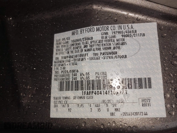 2004 Ford Mustang Standard z VIN 1FAFP40414F105171, wystawiony jako IAAI lot #41754232 z przebiegiem Nie podano mil oraz . Historia ofert i sprzedaży dostępna na DreamBid. Obrazek 9.