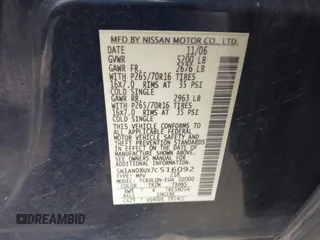 2007 Nissan Xterra SE with VIN 5N1AN08UX7C516092, listed as a IAAI auction lot 41562759 with 210,857 mi miles and . Bid and sale history available at DreamBid. Image 9.