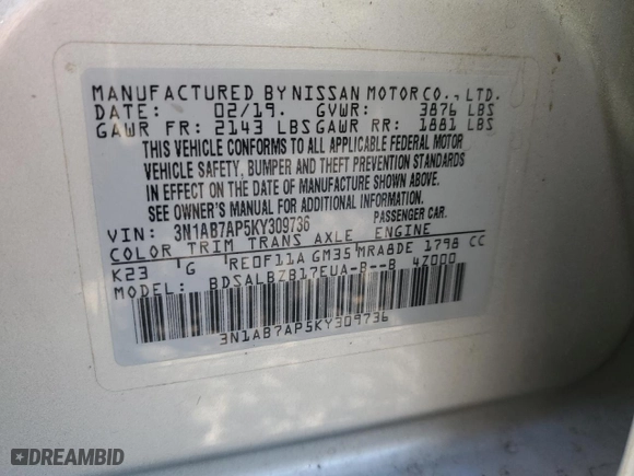 2019 Nissan Sentra S with VIN 3N1AB7AP5KY309736, listed as a Copart auction lot 52581625 with 99,340 mi miles and Salvage Title. Bid and sale history available at carsss.com. Image 13.