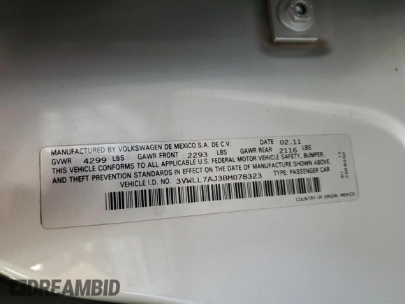 2011 Volkswagen Jetta TDI with VIN 3VWLL7AJ3BM078323, listed as a Copart auction lot 61812565 with 123,307 mi miles and Salvage title. Bid and sale history available at DreamBid. Image 12.
